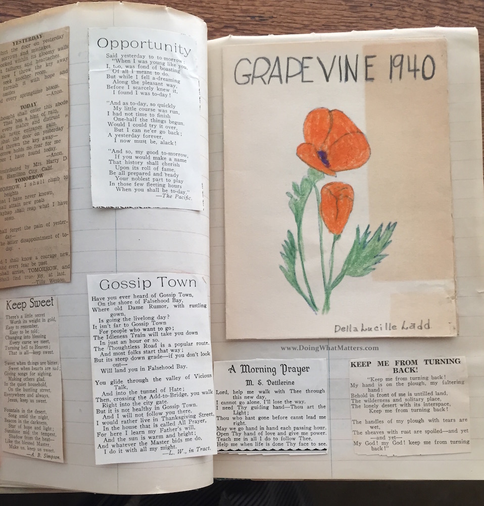 Poems and a 1940 graduation program for Grapevine School from Aunt Edie's scrapbook.