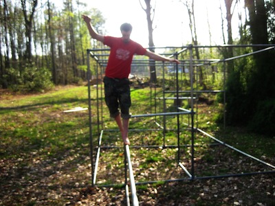 Walking along a round pipe isn't as easy as it might look!