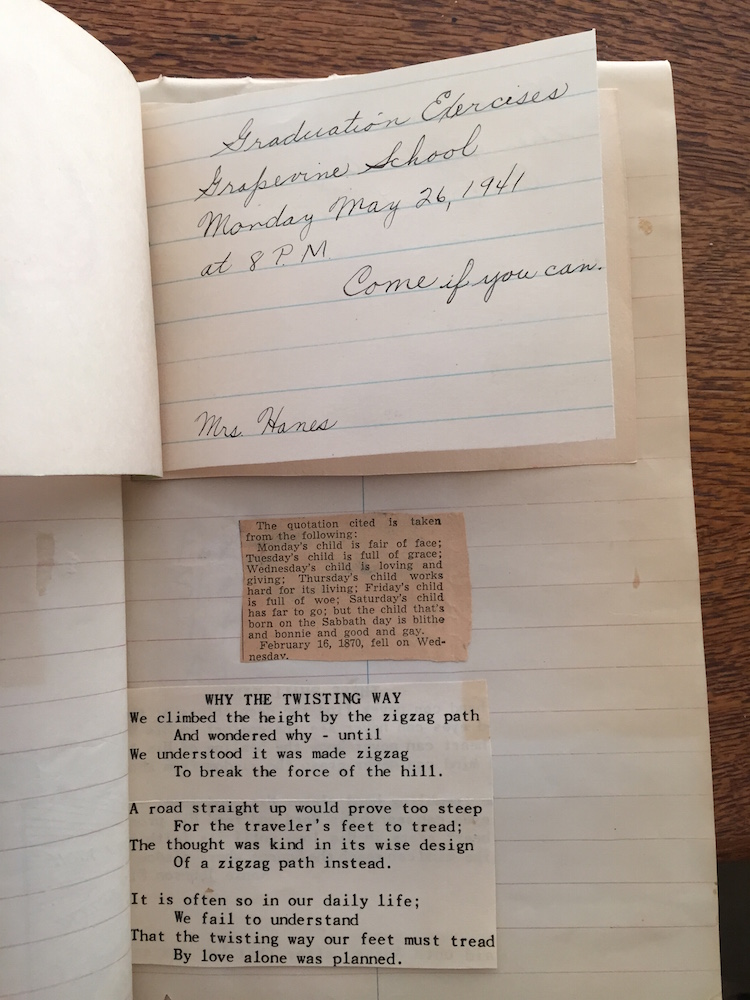 Handwritten graduation invitation for Grapevine School 1941.