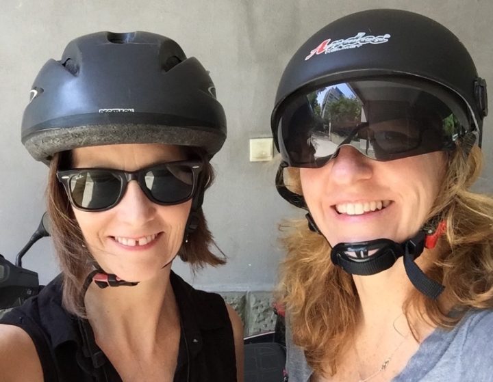 Janice Campbell and Terri Ng getting ready to ride to the homeschool conference.