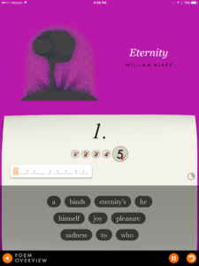 Screenshot from the Penguin poetry app; the first screen for William Blake's Eternity. 