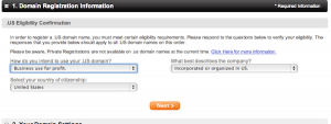 After choosing your domain, answer a few questions about its purpose.