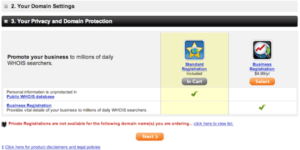 Decide whether you want to pay extra for private registration.